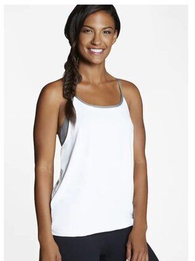 Fabletics Norwalk Tank White Built-In Bra Racerback Athletic Top